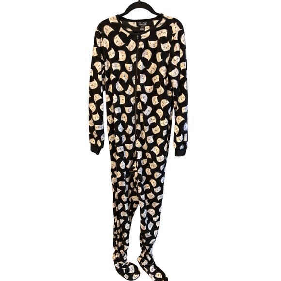 Rene Rofe Adult Microfleece Footed Onesie Size S Black Zip Up Casual Sleepwear - Picture 1 of 5